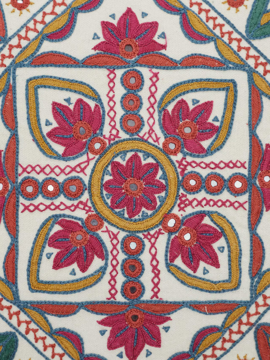 Varna Multicolor All-over Cotton Pakko Hand Embroidered Cushion Cover