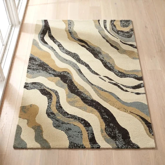 Nireti Modern Abstract Wave Carpet for Living, Drawing & Bedroom | Soft Polyester & olefin BCF Area Rug with Strong Backing (11mm Pile Height)