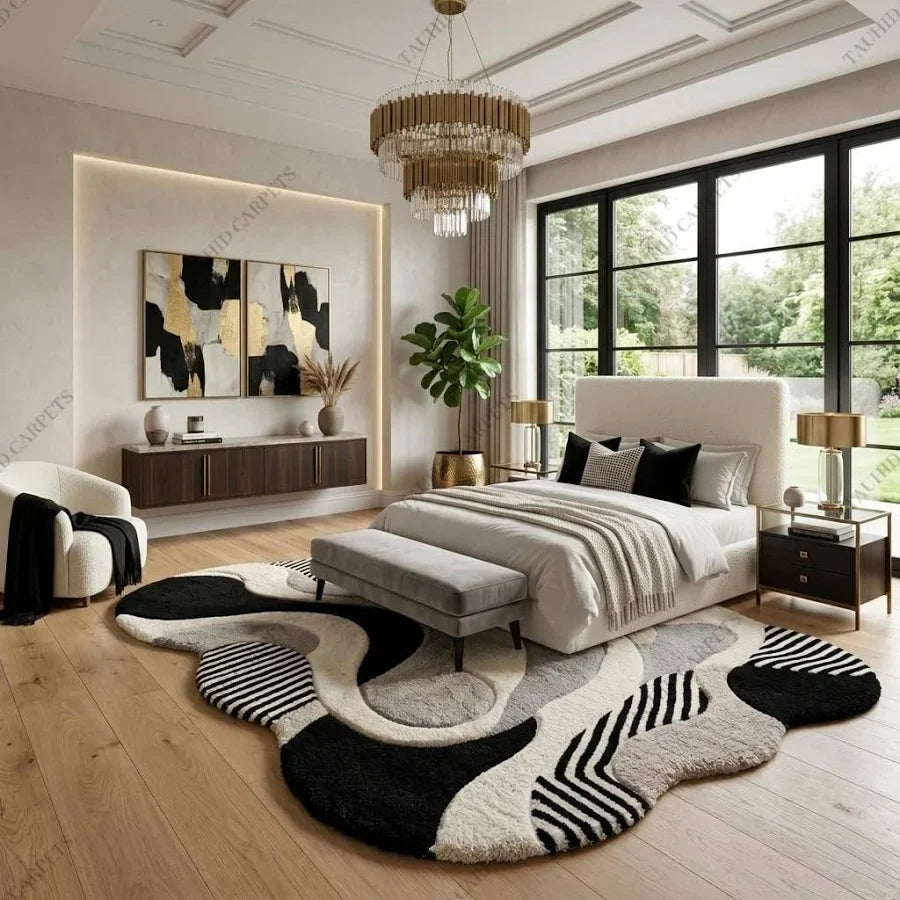 Modern Abstract Textured Carpet with Overlapping Geometric Forms