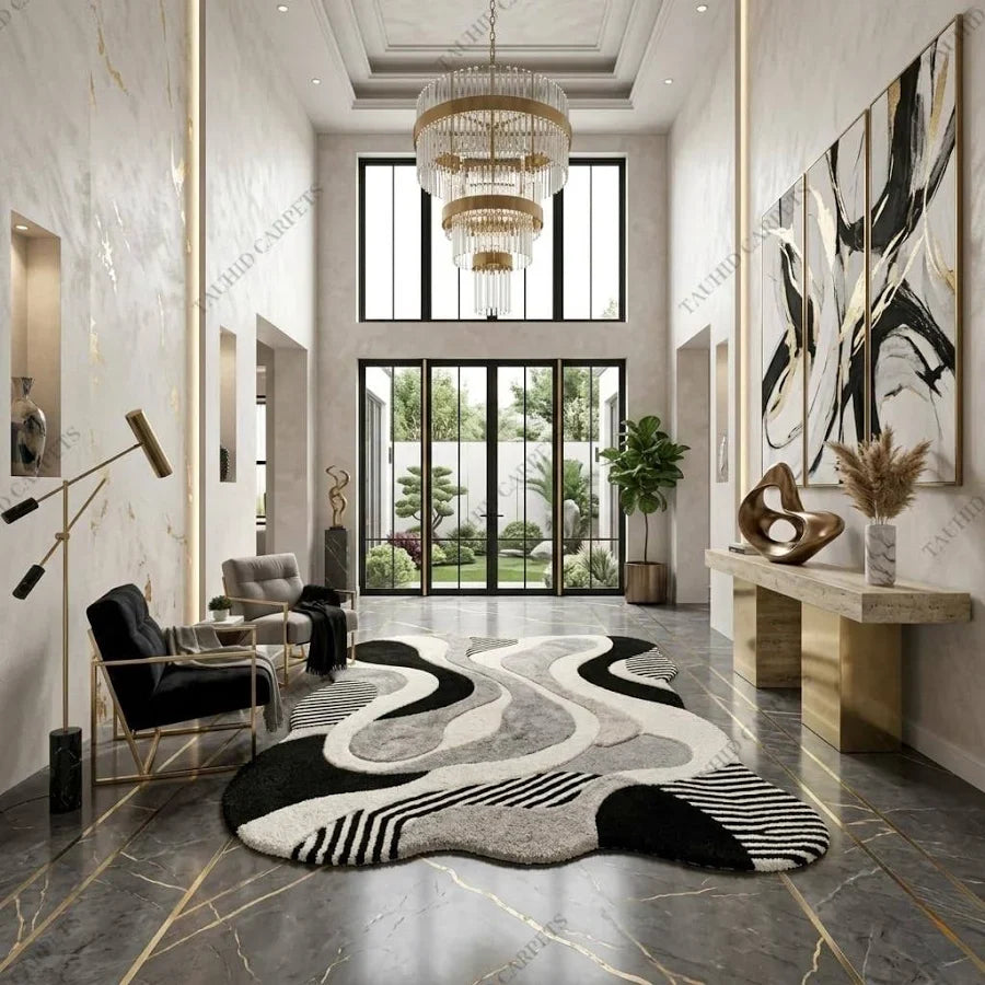 Modern Abstract Textured Carpet with Overlapping Geometric Forms