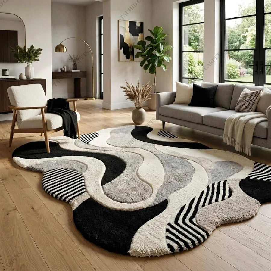 Modern Abstract Textured Carpet with Overlapping Geometric Forms