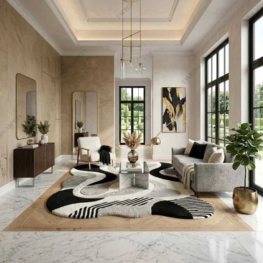 Modern Abstract Textured Carpet with Overlapping Geometric Forms