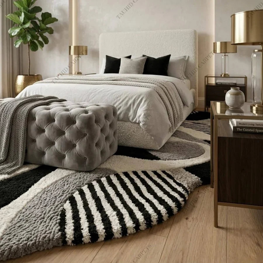 Modern Abstract Textured Carpet with Overlapping Geometric Forms